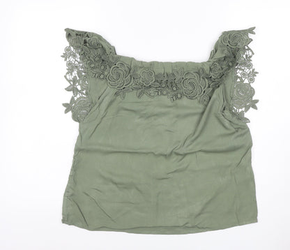 Oasis Women Green UK 10 Off Shoulder Crochet Lace Blouse