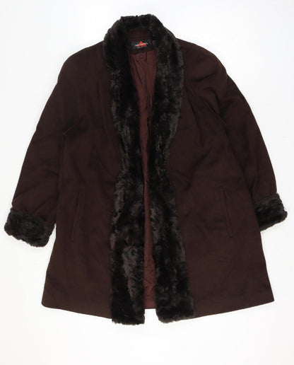 Alorna Super Fina Women’s Size 16 Brown Wool Blend Fur Trim Mid-Length Coat