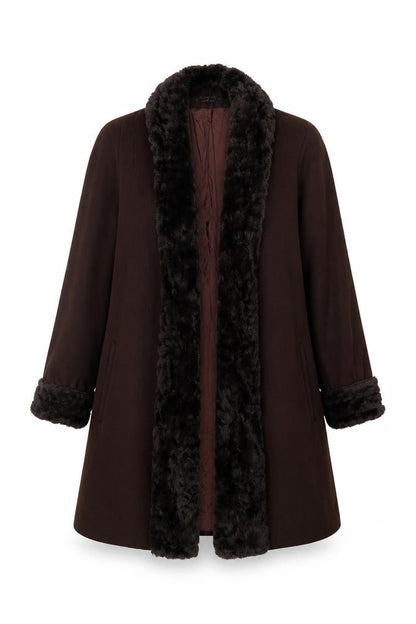 Alorna Super Fina Women’s Size 16 Brown Wool Blend Fur Trim Mid-Length Coat