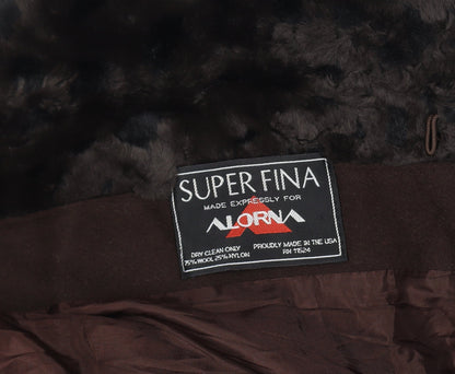Alorna Super Fina Women’s Size 16 Brown Wool Blend Fur Trim Mid-Length Coat
