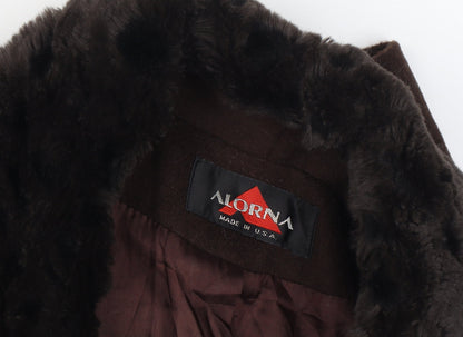 Alorna Super Fina Women’s Size 16 Brown Wool Blend Fur Trim Mid-Length Coat