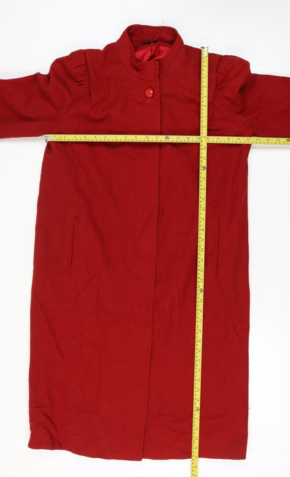 Kareen Women's Size 10 Red Wool Long Overcoat Lined Collared Pockets
