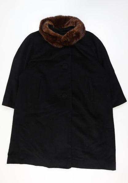 Richard H Martin Women’s Size 18 Black Wool Fur Trim Vintage Long Overcoat