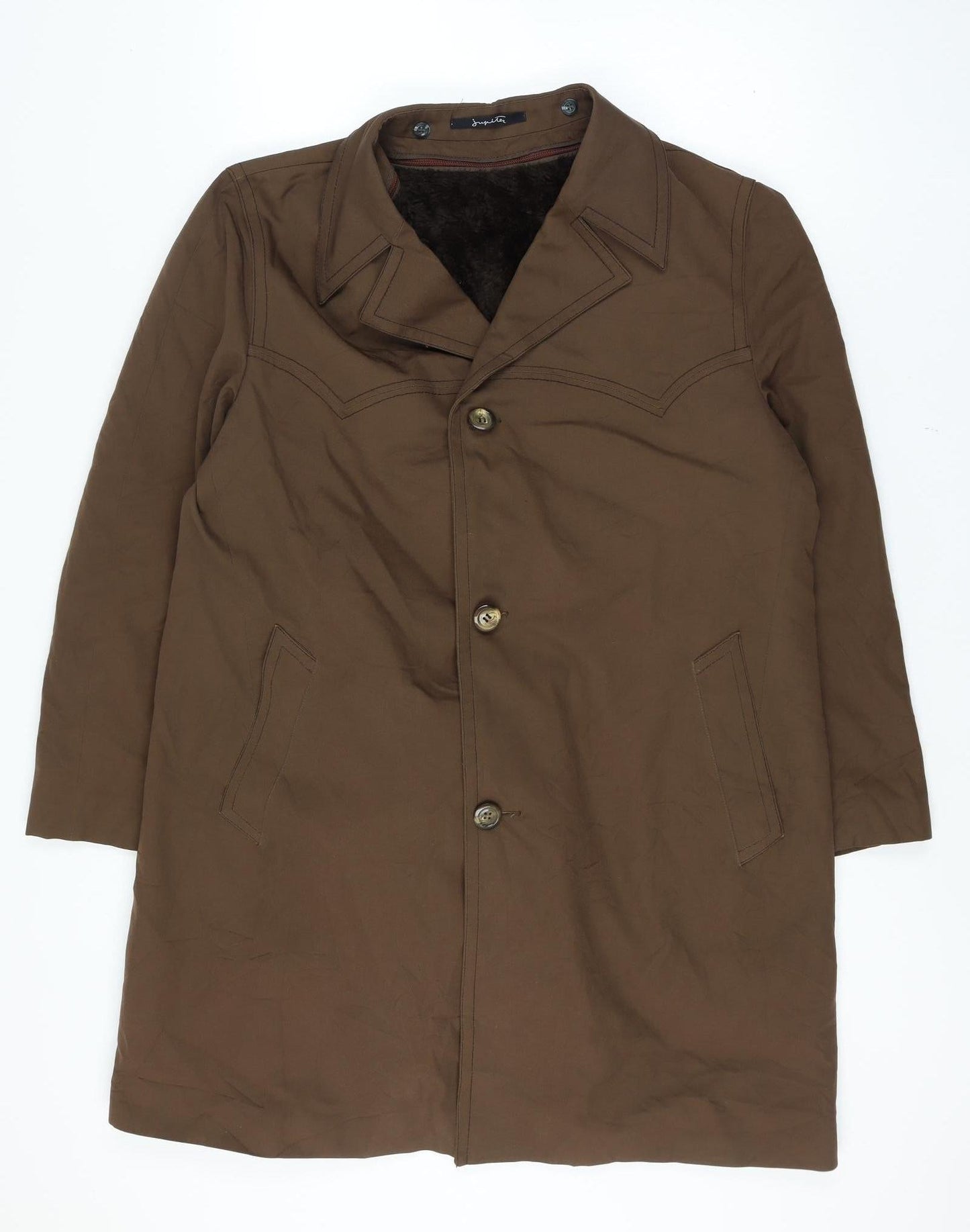 Imperial Paris Men’s Brown 52 Military Long Coat Faux Fur Lined