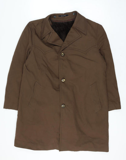 Imperial Paris Men’s Brown 52 Military Long Coat Faux Fur Lined