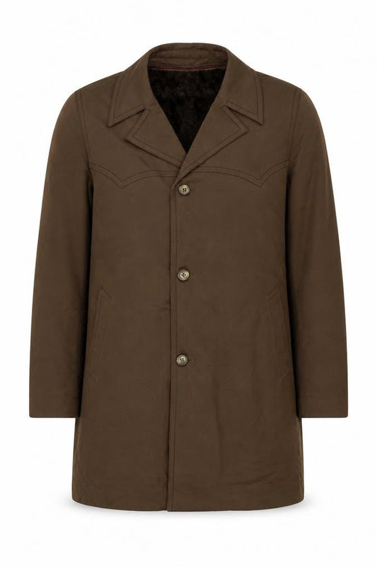 Imperial Paris Men’s Brown 52 Military Long Coat Faux Fur Lined