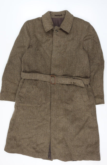 Anthony Best Mens Chest 40 Brown Herringbone Tweed Belted Long Overcoat