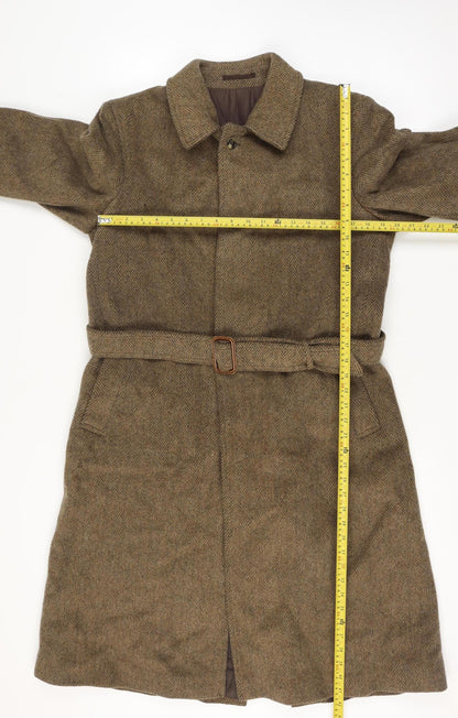 Anthony Best Mens Chest 40 Brown Herringbone Tweed Belted Long Overcoat