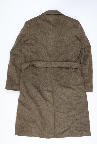 Anthony Best Mens Chest 40 Brown Herringbone Tweed Belted Long Overcoat