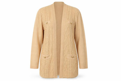 Medici Gill Harvey Women’s Beige UK 18 Cable Knit Open Cardigan