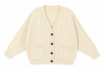 Concept Knitwear Women Size L Ivory Pure Wool Cable-Knit Button Cardigan