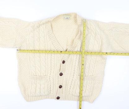 Concept Knitwear Women Size L Ivory Pure Wool Cable-Knit Button Cardigan
