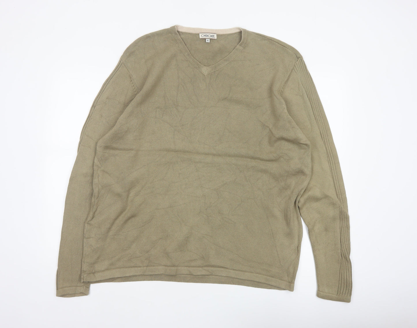 Cherokee Men’s Beige XL V-Neck Cotton Pullover Jumper Knit