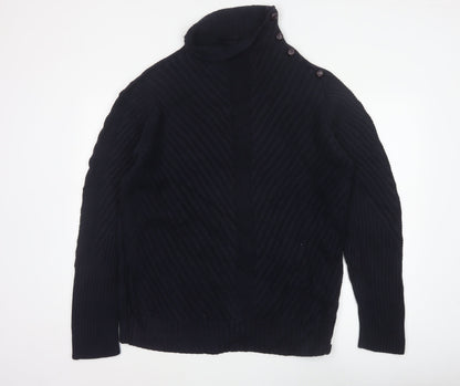 Armani Exchange Men Black XL Cable Knit High Neck Shoulder Button Jumper