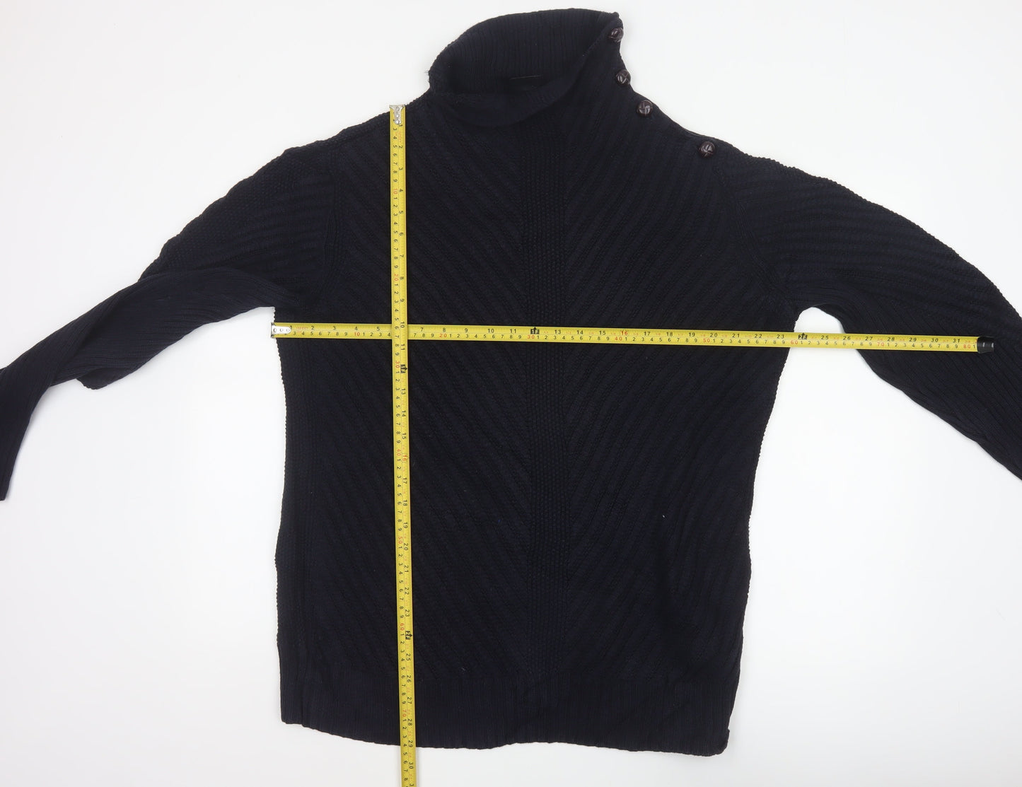 Armani Exchange Men Black XL Cable Knit High Neck Shoulder Button Jumper