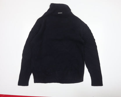 Armani Exchange Men Black XL Cable Knit High Neck Shoulder Button Jumper