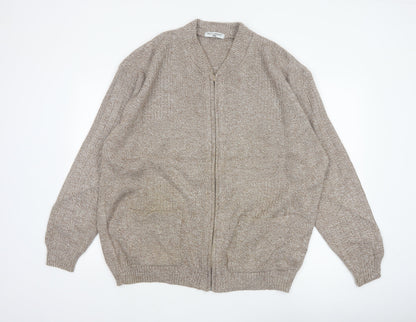 Bellisimo Men's Beige 2XL Full Zip V-Neck Knit Cardigan Pockets
