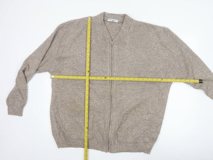 Bellisimo Men's Beige 2XL Full Zip V-Neck Knit Cardigan Pockets