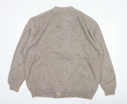 Bellisimo Men's Beige 2XL Full Zip V-Neck Knit Cardigan Pockets