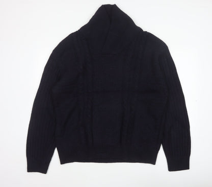 Zara Men Navy 2XL Cable Knit High Neck Pullover Wool Blend Jumper