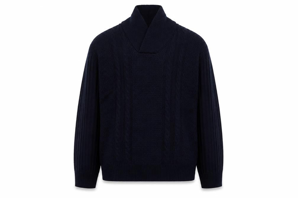 Zara Men Navy 2XL Cable Knit High Neck Pullover Wool Blend Jumper