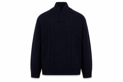 Zara Men Navy 2XL Cable Knit High Neck Pullover Wool Blend Jumper