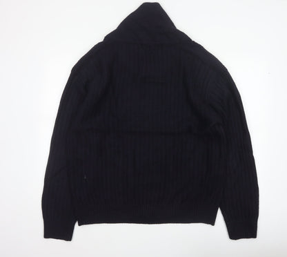 Zara Men Navy 2XL Cable Knit High Neck Pullover Wool Blend Jumper