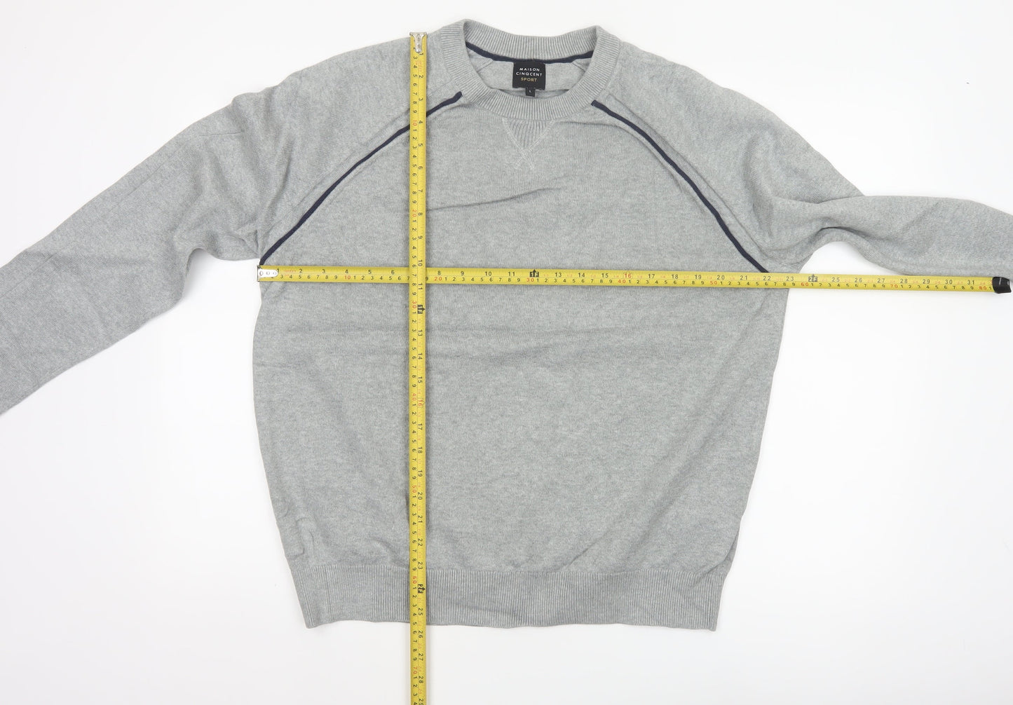 Maison Cinqcent Sport Men Grey Cotton Crew Neck Pullover Jumper L
