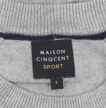 Maison Cinqcent Sport Men Grey Cotton Crew Neck Pullover Jumper L