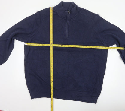 GAP Men’s Navy Blue XL Quarter Zip High Neck Cotton Knit Jumper