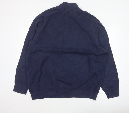 GAP Men’s Navy Blue XL Quarter Zip High Neck Cotton Knit Jumper