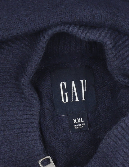 GAP Men’s Navy Blue XL Quarter Zip High Neck Cotton Knit Jumper