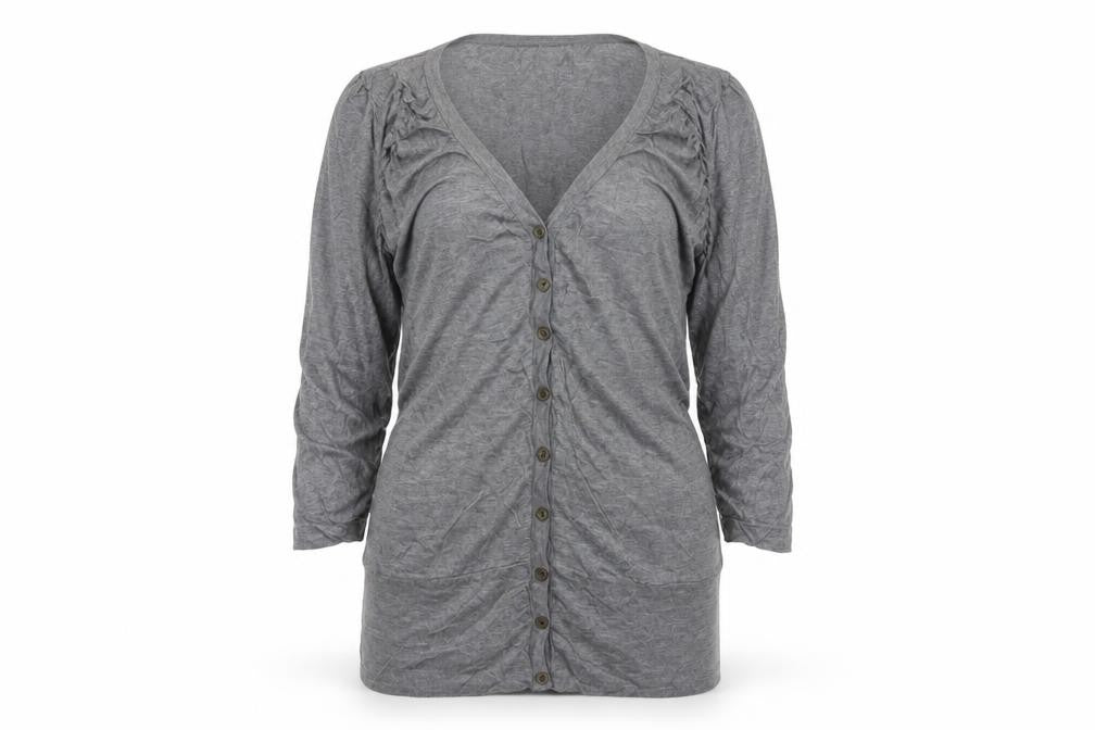 Vero Moda Women Grey M V-Neck Long Sleeve Lightweight Button Cardigan