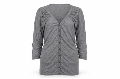 Vero Moda Women Grey M V-Neck Long Sleeve Lightweight Button Cardigan