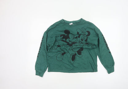 Next Girls Green 10 Years Mickey Minnie Long Sleeve Pullover T-Shirt