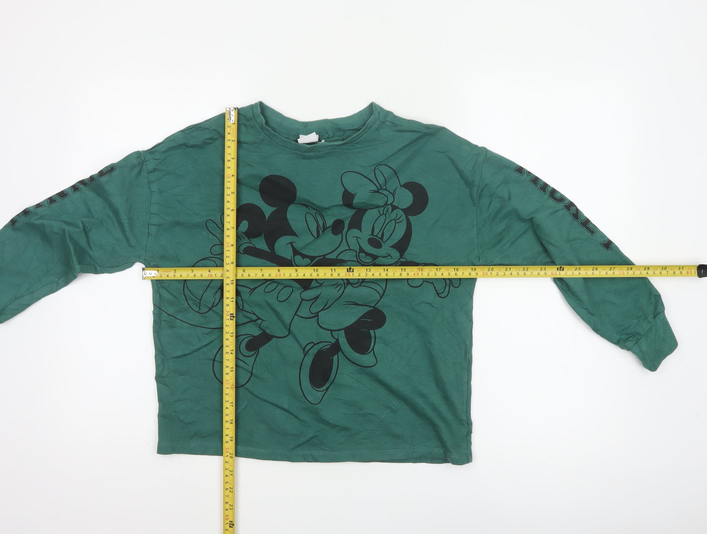 Next Girls Green 10 Years Mickey Minnie Long Sleeve Pullover T-Shirt