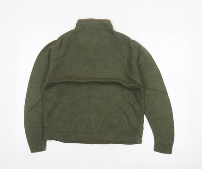 Woolrich Women Green M Pullover 100% Wool Cable Knit 1/2 Zip Jumper
