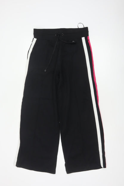 Marks & Spencer Women's Black UK 10 Short Wide-Leg Drawstring Stripe Trousers