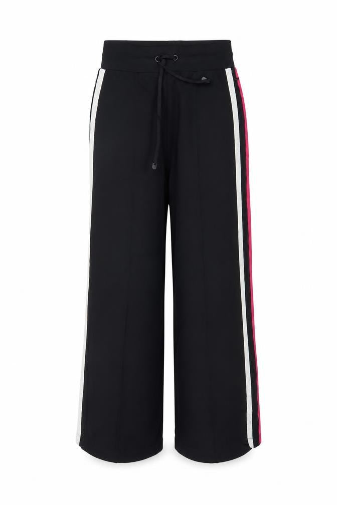 Marks & Spencer Women's Black UK 10 Short Wide-Leg Drawstring Stripe Trousers