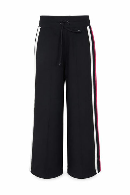 Marks & Spencer Women's Black UK 10 Short Wide-Leg Drawstring Stripe Trousers