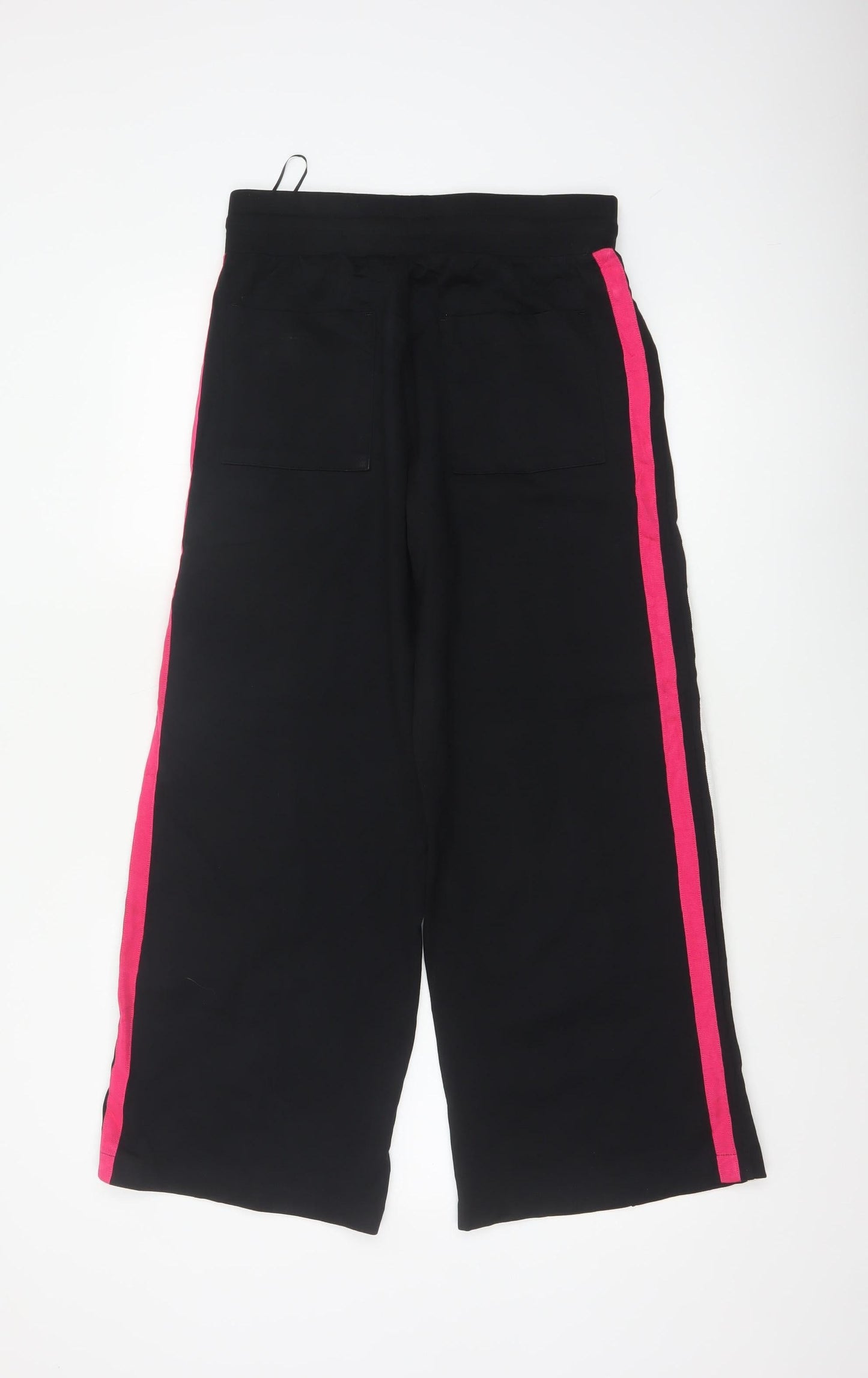 Marks & Spencer Women's Black UK 10 Short Wide-Leg Drawstring Stripe Trousers
