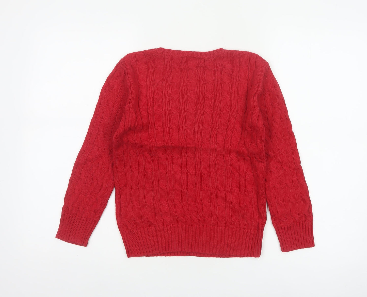 Polo Ralph Lauren Boys Red Cable Knit Cotton Jumper Size 7 Years