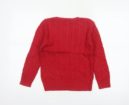 Polo Ralph Lauren Boys Red Cable Knit Cotton Jumper Size 7 Years