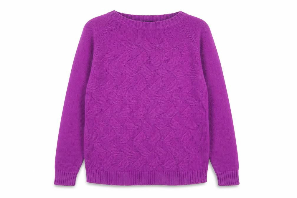 Lands' End Women Purple M 10-12 Cable Knit Cotton Crew Neck Jumper
