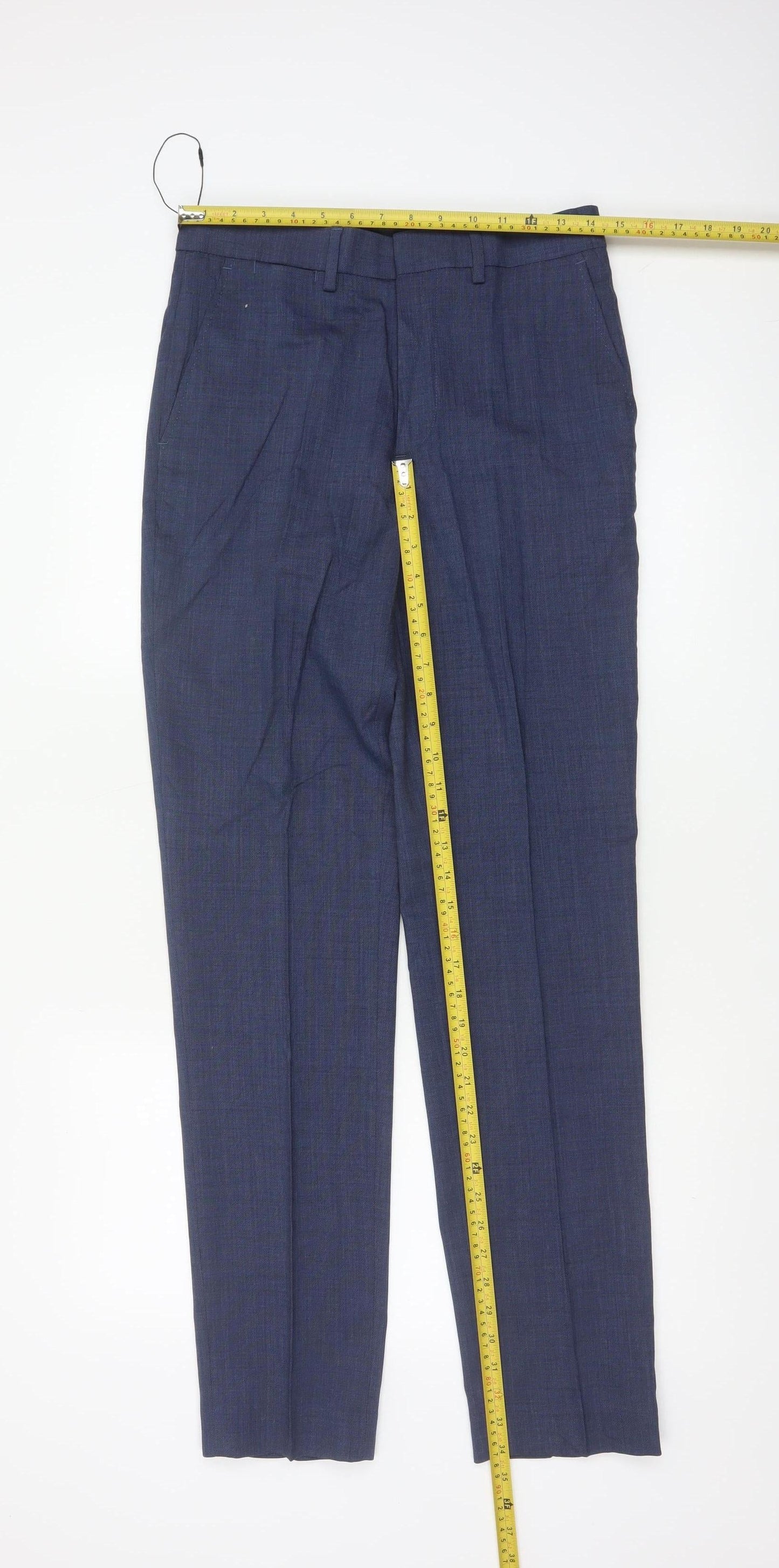 Marks and Spencer Men’s Blue 28 Slim Fit Wool Blend Dress Trousers