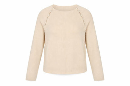 Quiz Women Beige L Ribbed Pearl Button Raglan Scoop Neck Jumper