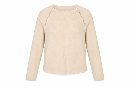 Quiz Women Beige L Ribbed Pearl Button Raglan Scoop Neck Jumper