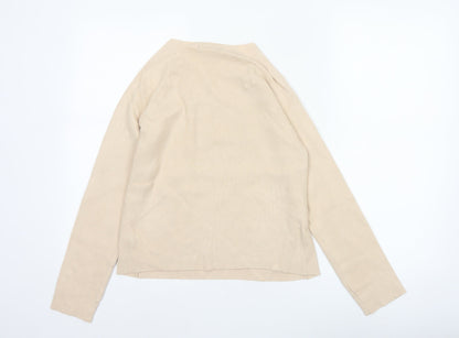 Quiz Women Beige L Ribbed Pearl Button Raglan Scoop Neck Jumper