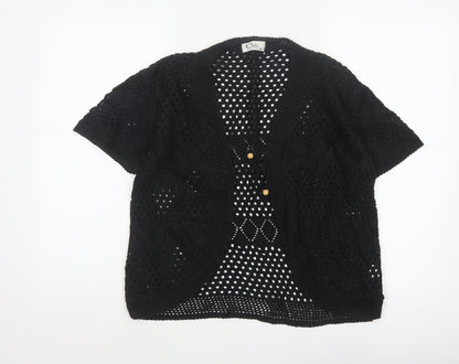 Chic Women’s Black M Knit Open Front Kimono Sleeve Button Blouse