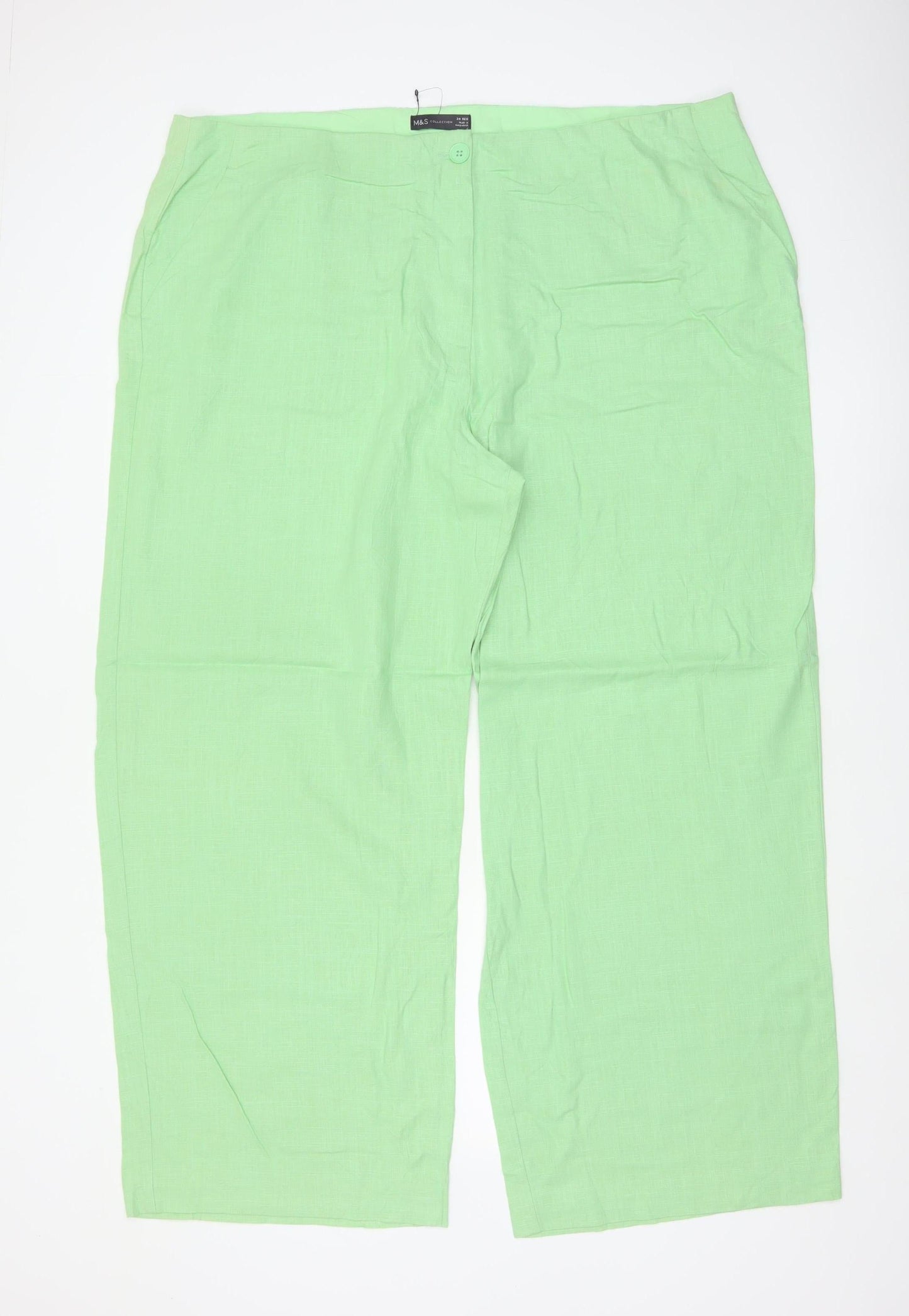 Marks & Spencer Women Green UK 24 Linen Blend Wide Leg Trousers